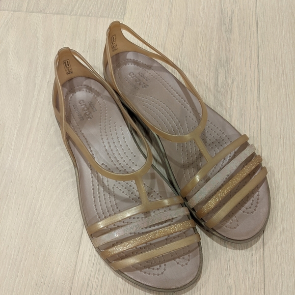 Coppery Gold  colored strappy Crocs - Picture 1 of 9